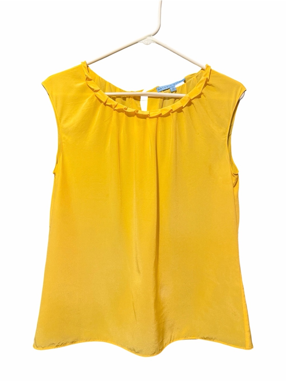 ANTONIO MELANI 100% Silk Yellow Sleeveless Ruffle-Trim Blouse
